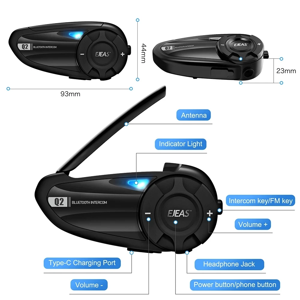 Q2 Motorcycle Intercom Bluetooth 5.1 Wireless 2 Riders Remote Control Helmet Headset Waterproof Quick Pair FM Radio enlarge