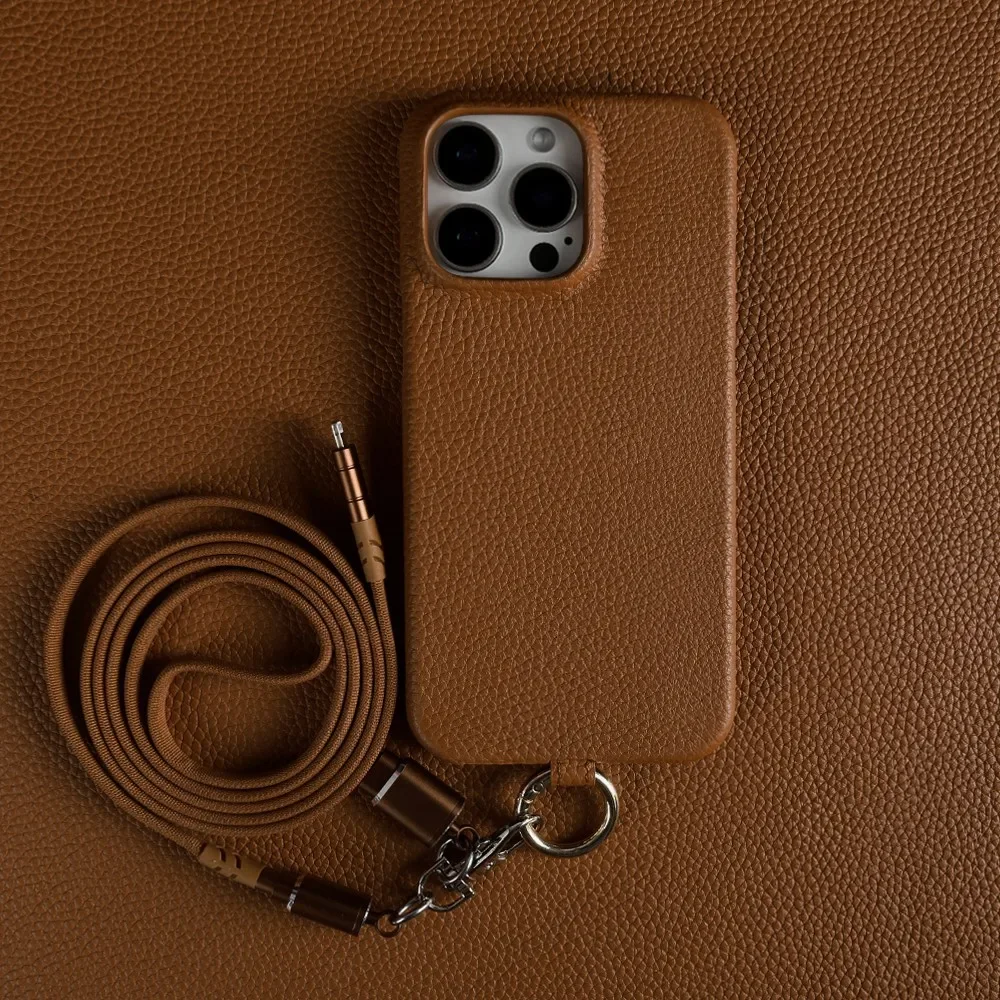 Роскошный USB-кабель для зарядки из натуральной кожи чехол iPhone 16 Pro Max 15Pro 11 13 12pro 14Pro