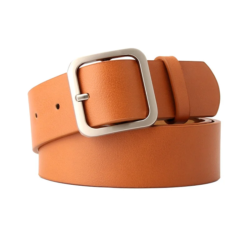 New Wide Leather Waist Strap Belt High Quality Women Square Pin Metal Buckle Belts Woman Belts For Jeans