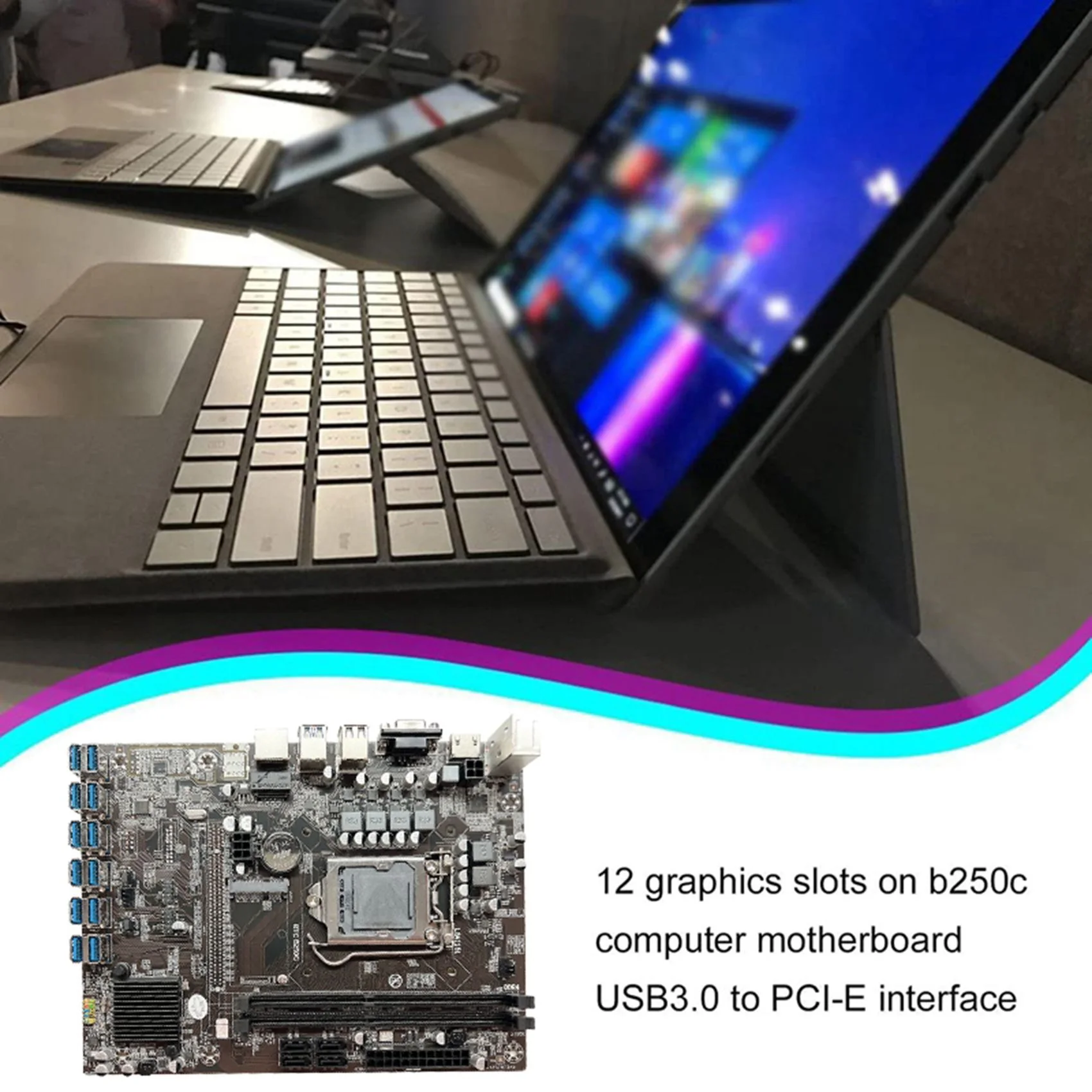 

Материнская плата B250C для майнинга BTC + кабель SATA 12xpcie к USB3.0, слот для графической карты LGA1151 DDR4 MSATA ETH, материнская плата для майнинга