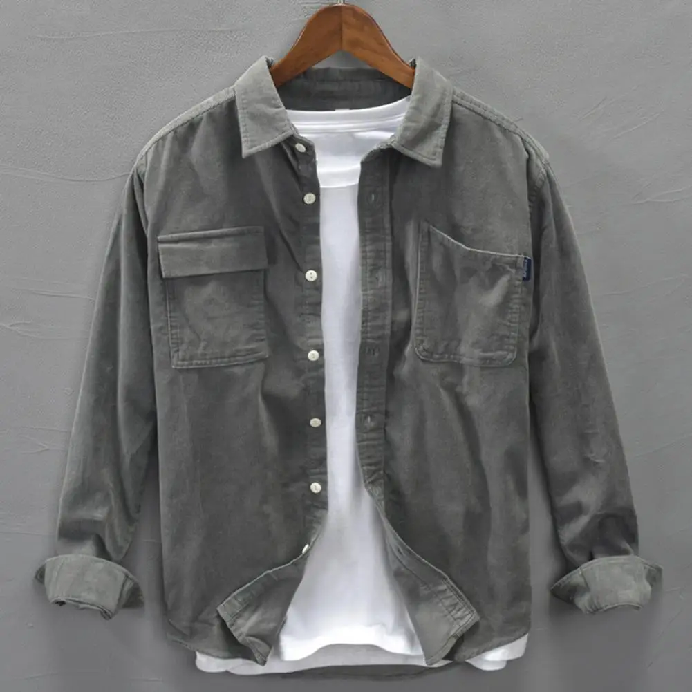 

Vintage Men Jacket Coats Autumn Casual Solid Color Lapel Long Sleeve Flap Pocket Slim Fit Corduroy jackets for men chaquetas