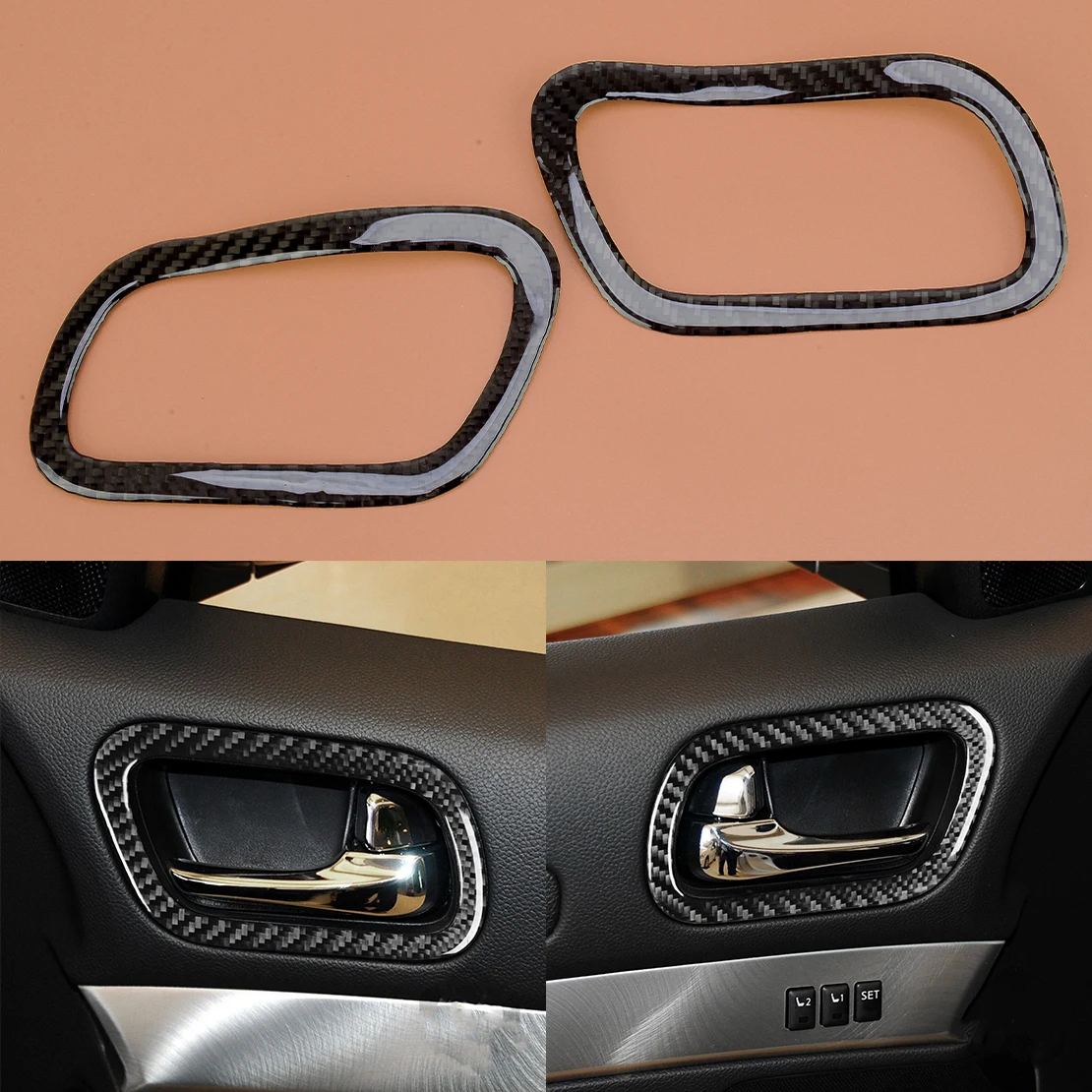

2Pcs Black Carbon Fiber Car Interior Door Handle Ring Cover Trim Frame Decor Fit for Infiniti G37 2-Door 2010 2011 2012 2013