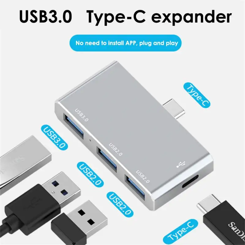 

New Splitter Adapter High Speed 4 In 1 Usb-c Hub Usb2.0/usb3.0 Expansion Dock Hub Multi-extender For Pc Computer Laptop Mini Hot