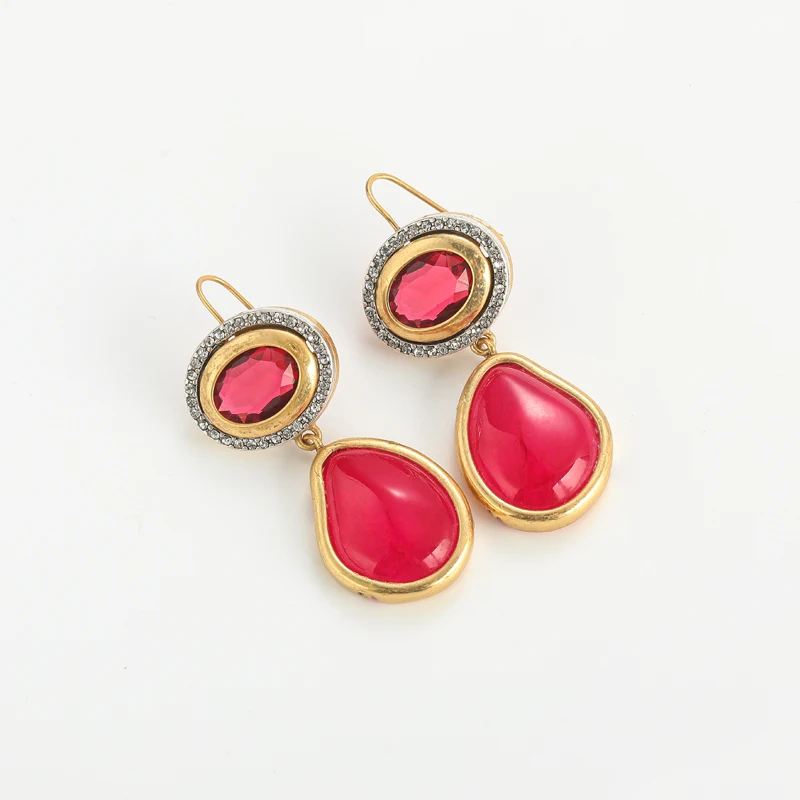 Винтажные овальные розовые красные серьги из натурального камня с подвеской в