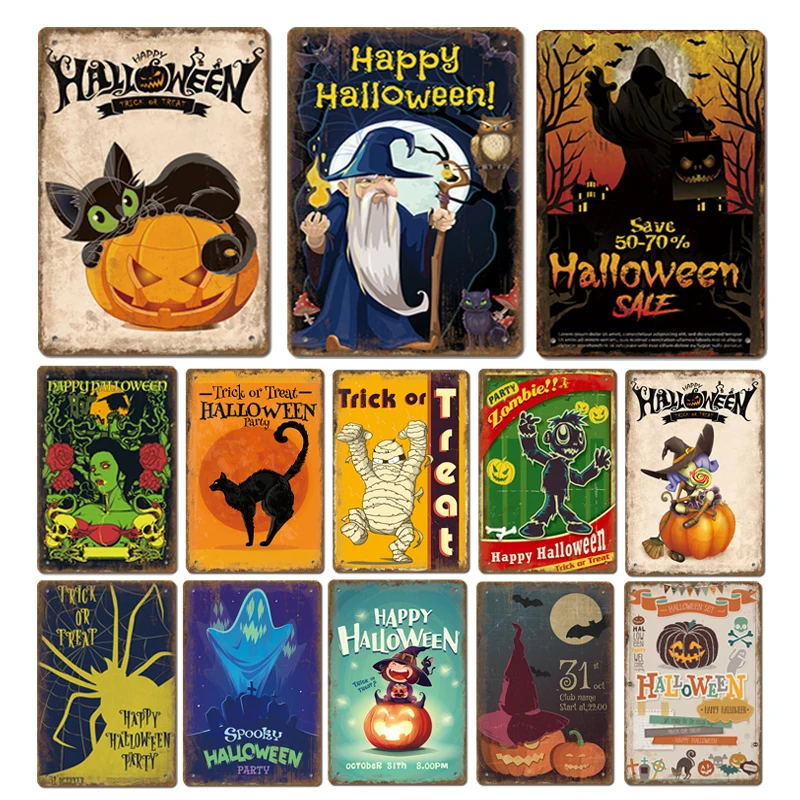 

Счастливый Хэллоуин, страшный призрак, фестиваль, постер, винтажный металлический жестяной знак, фотообои для кухни и бара, украшение