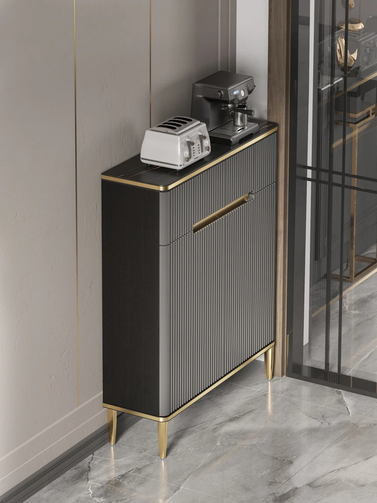 

Ultra-Thin Sideboard 20cm Light Luxury Stone Plate Table Solid Wood Grid Italian Cabinet Narrow