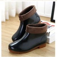 waterproof water shoes mens slip on pvc rain boots with fur sock 2022 new slip on ankle shoes rainboots for men
