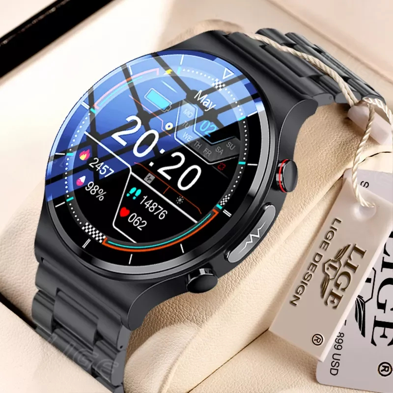 

360*360 HD Screen LIGE Luxury ECG+PPG Smartwatch Wireless Charging Waterproof Sports Fitness Tracker Smart Watch For Android IOS