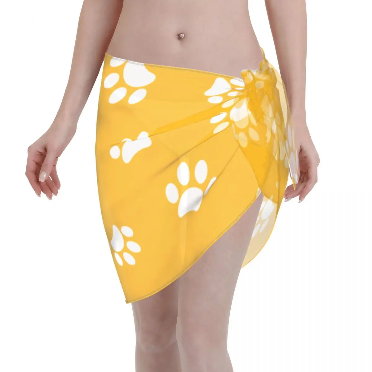 

Cute White Paw Kaftan Sarong Beach Wear Women Polyester Short Skirt Bikini Cover-Up Sarong