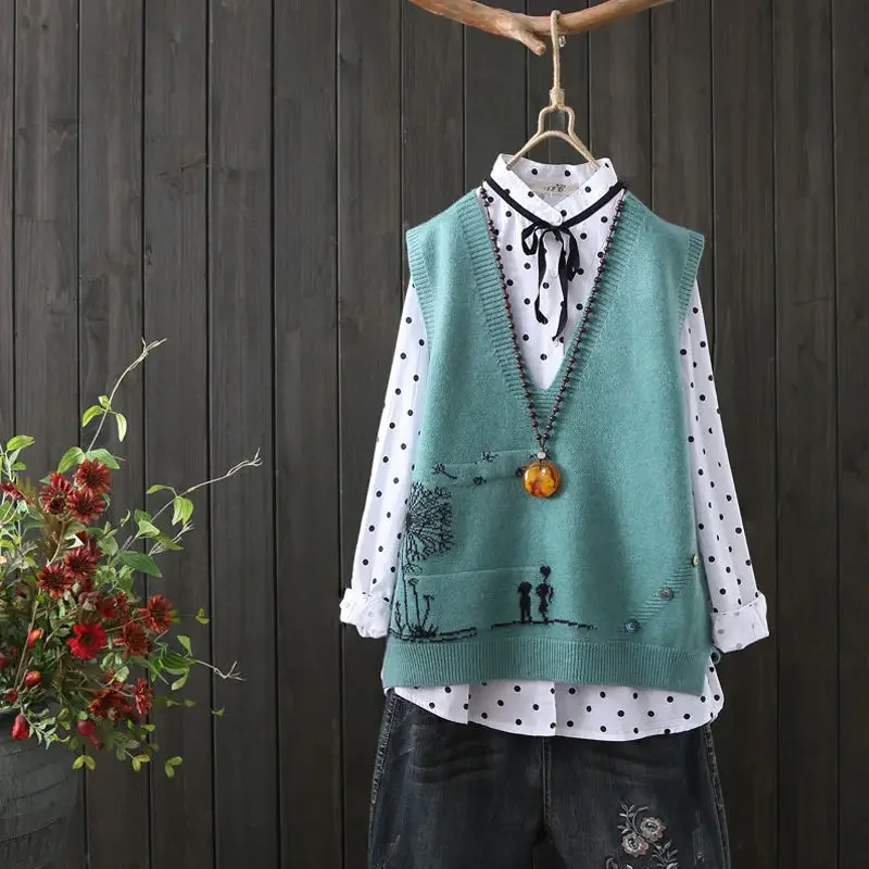 Женская куртка жилет Женский пуловер с V-образным вырезом короткий вязаный