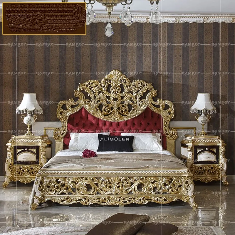 

Итальянская Вилла из массива дерева, резная двойная кровать, европейская роскошная ткань, французская кровать, свадебная кровать принцессы