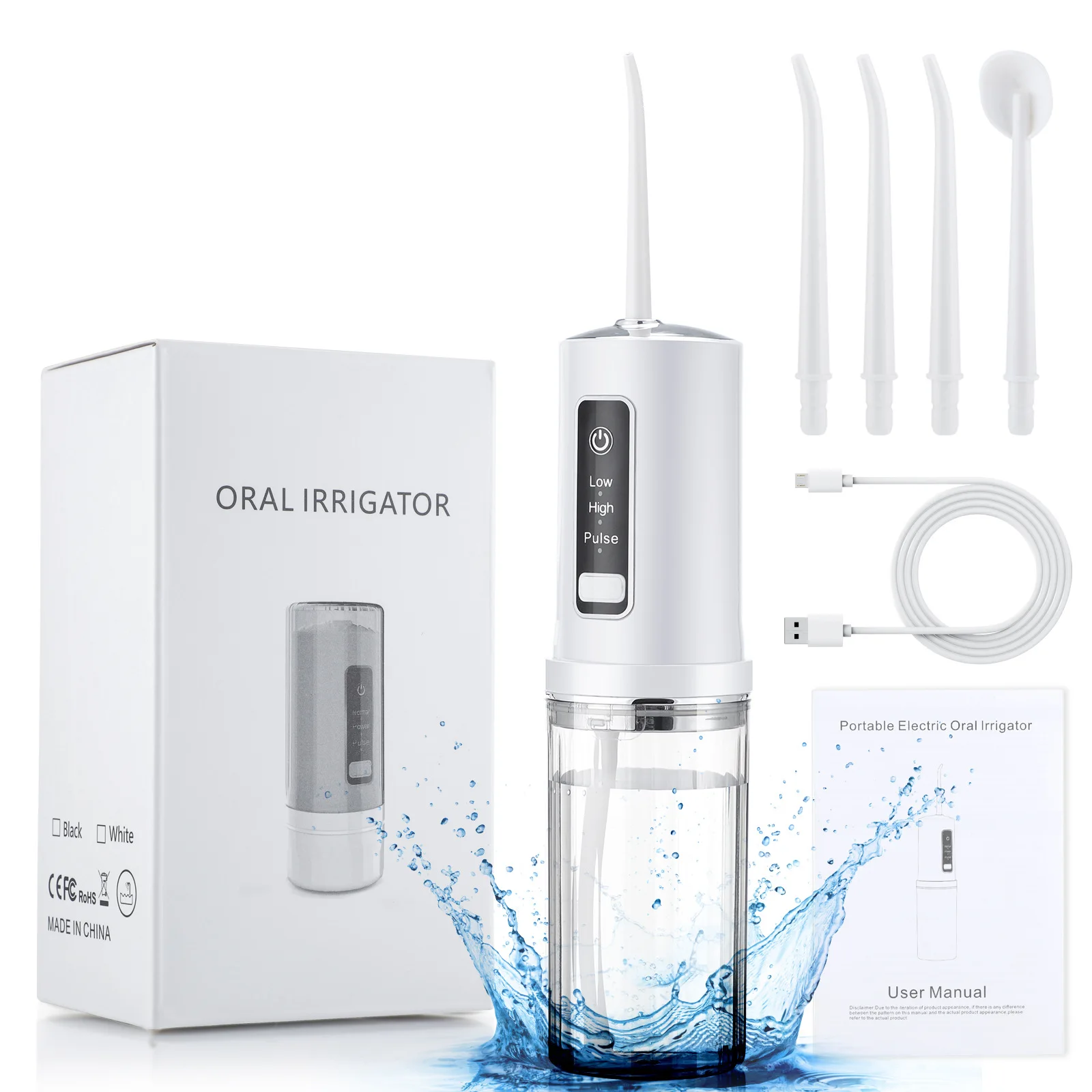 

Oral Irrigator Portable Water Dental Flosser USB Rechargeable Water Jet Floss Tooth Pick 4 Jet Tip 230ml 3 Modes Waterproof IPX7
