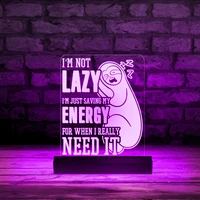 sloth bear energy saving quote modern design led lighting display sign animal light up acrylic board 3d optical illusion lamp