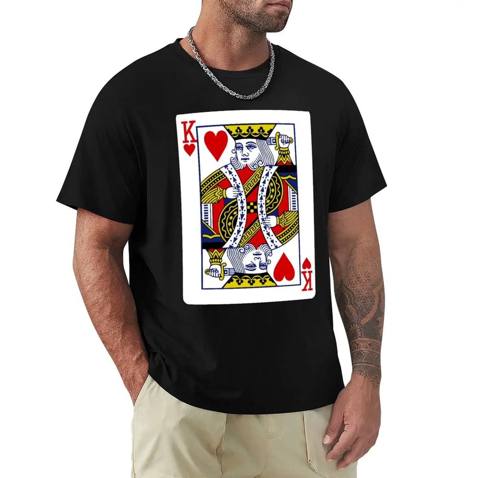 Фото Футболка с изображением игральных карт King of Hearts, футболки на заказ, футболки с животным принтом для мальчиков, хлопковые футболки для мужчин №1