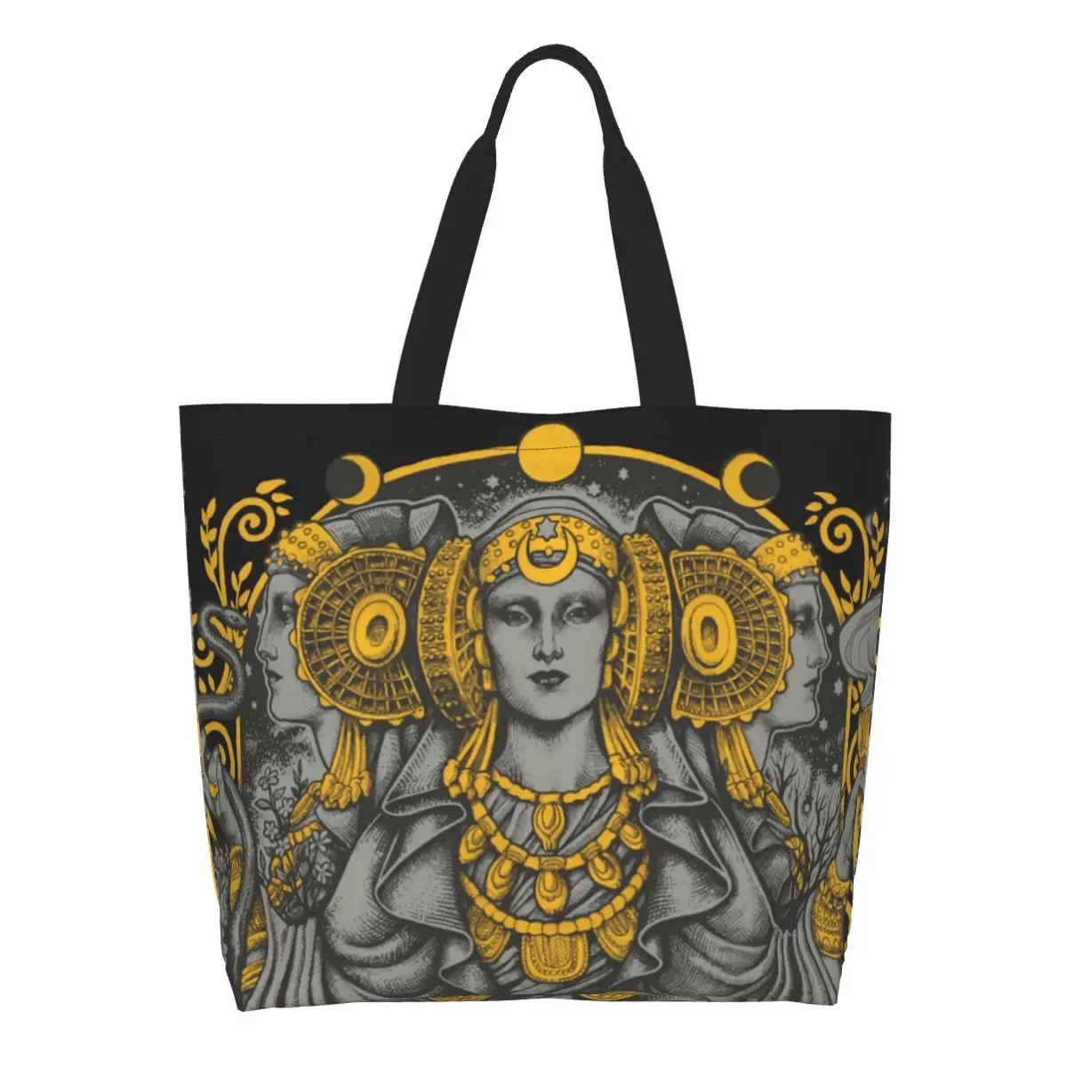 Iberian Hecate Gray Shopping Canvas Bags Women Recycling Large Capacity Grocery Dama de Elche Witch Goddess Tote Shopper Bags