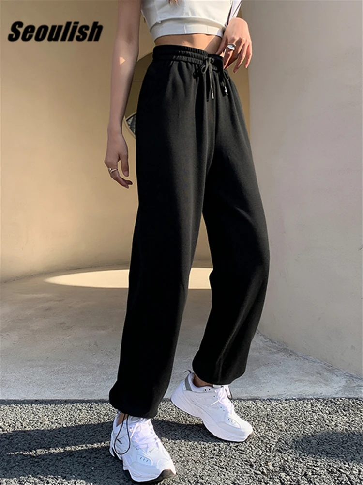 Женские спортивные штаны с высокой талией Seoulish белые - Цена: 17.99