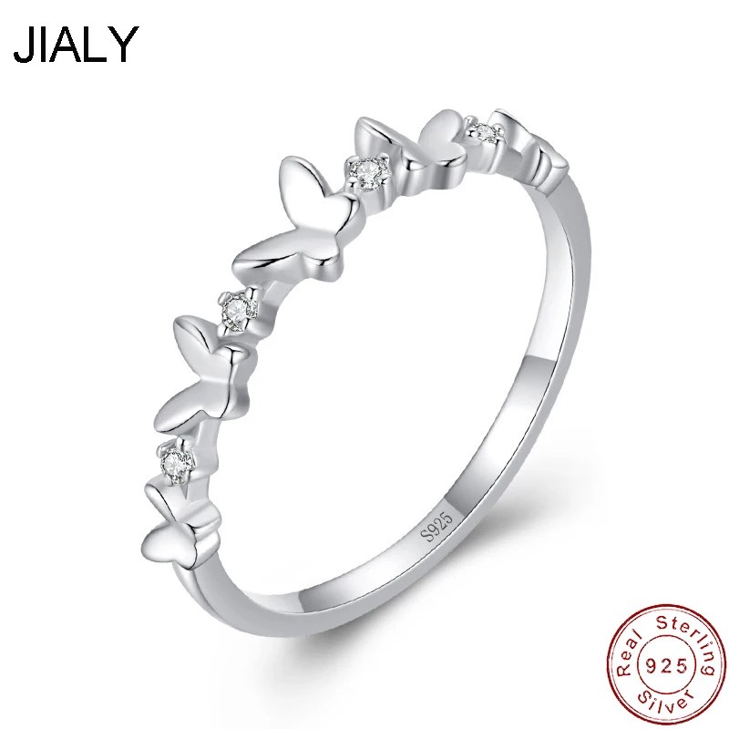

JIALY European Clear AAA CZ Butterfly S925 Sterling Silver Finger Ring For Women Birthday Party Wedding Gift Jewelry