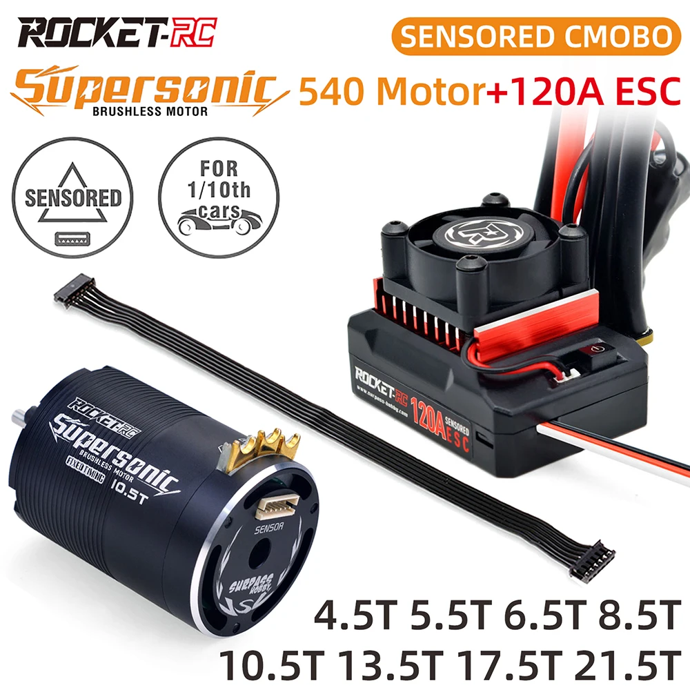 

Rocket-RC Supersonic Sensored Brushless 540 Motor and 120A ESC Combo for 1/10 RC Off-road Truggy Buggy Racing Car