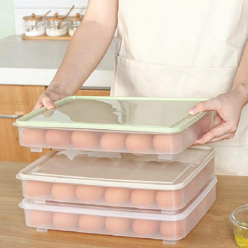 

Egg Holder with Lid 24 Compartments Gadgets Food Storage Bin Organizer Refrigerator Freezer Storing and Protecting Eggs Box Tool
