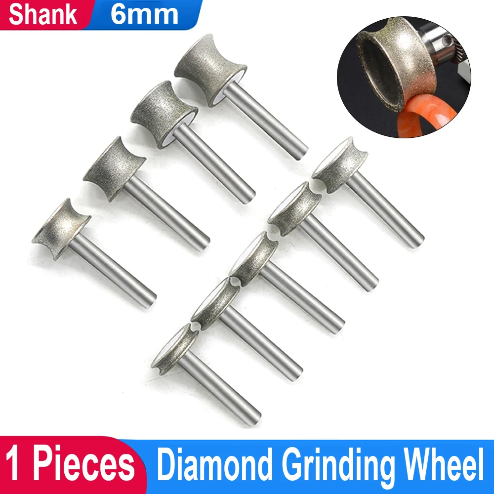 

2mm-15mm Concave Diamond Grinding Wheel Glass Burr Drill Bits Abrasive for Bracelet Ring Jade Carving Polishing Wheels 6mm Shank