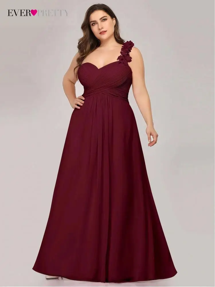 

Plus Size Elegant Evening Dresses Long A-LINE One-Shoulder Sleeveless Gown 2022 Ever Pretty of Chiffon Bridesmaid Women Dress