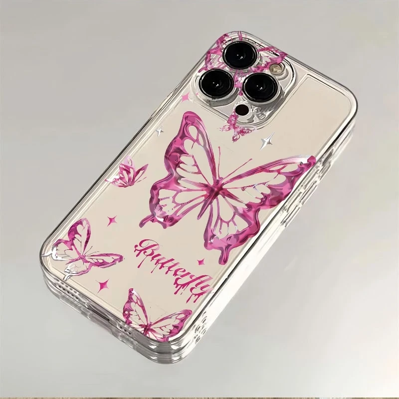 Прозрачный противоударный чехол Y2K с блестками и бабочками для iPhone 17 Air, 16E, 16, 15, 14, 11 Pro Max Plus, 13, 12 Mini, 8, 7, X (art.: 3920da6dbef45) - 3920da6dbef45