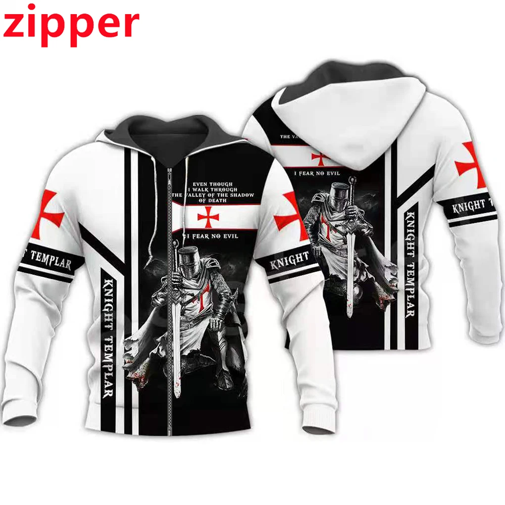 

Spring and Autumn KNIGHTS TEMPLAR 3D Print Hoodie Harajuku Street Men's and Women's Zipper Hoodie Casual Top Jacket Set SD06