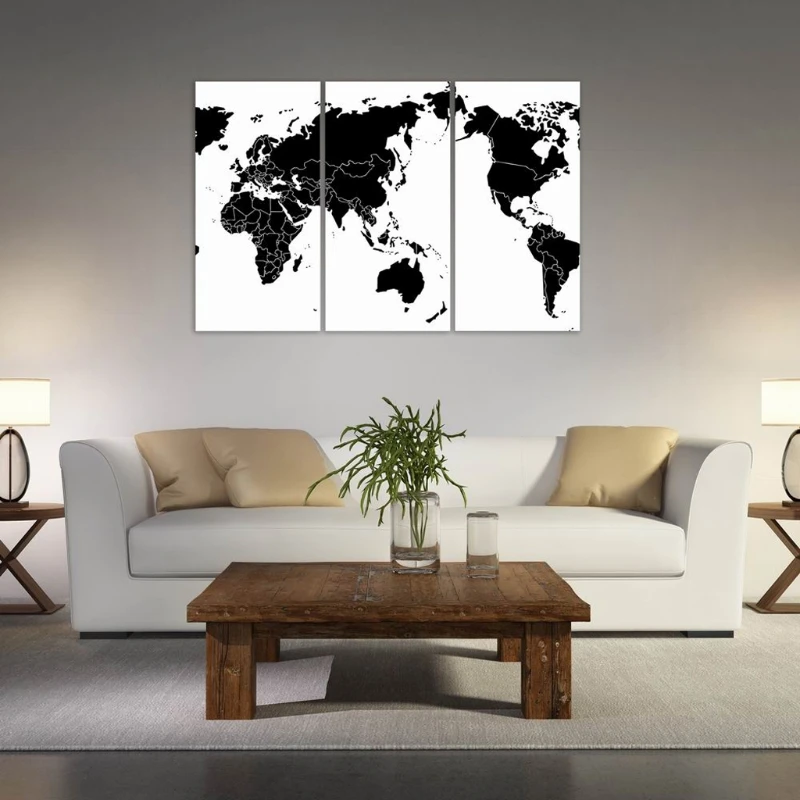 

3Pcs Map Art Oil Painting Canvas Print Wall Picture Home Bedroom Decor Unframed