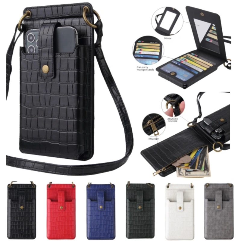 

Женская сумка через плечо с крокодиловым рисунком, компактный кошелек для мелочи с зеркалом и отделениями для карт, сумочка для сотового те...