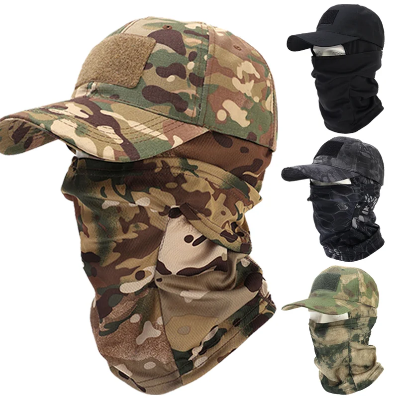 Купи Military Camouflage Baseball Cap Head Cover Cycling Sports Hat Scarf Men Women Hood Outdoor Balaclava Mask Windproof Hat Scarf за 196 рублей в магазине AliExpress