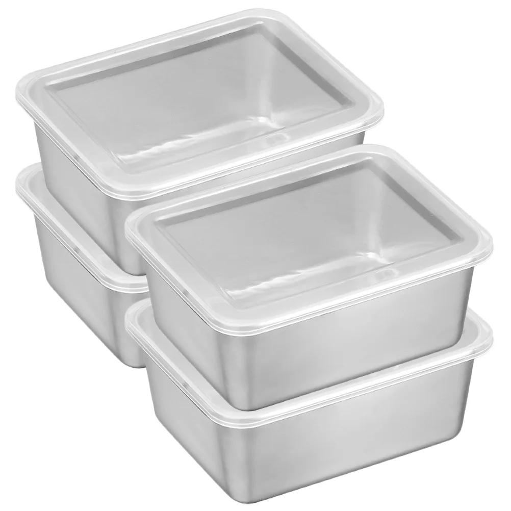 

4 Pcs Crisper Fondue Reusable Freezer Holders Food Lunch Containers for Outdoor Stainless Steel Household Fridge Organizers