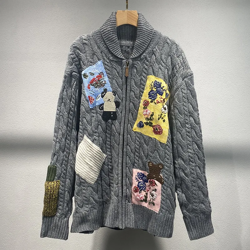 Новинка Осень-зима 2024 нишевой винтажный кардиган на молнии милый свитер со ста