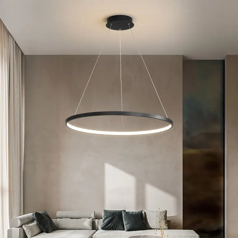 Modern Minimalist Ring LED Pendant Light for Living  Dining Room  Kitchen Black Chandelier Home Decoration Hanging Light Fixture