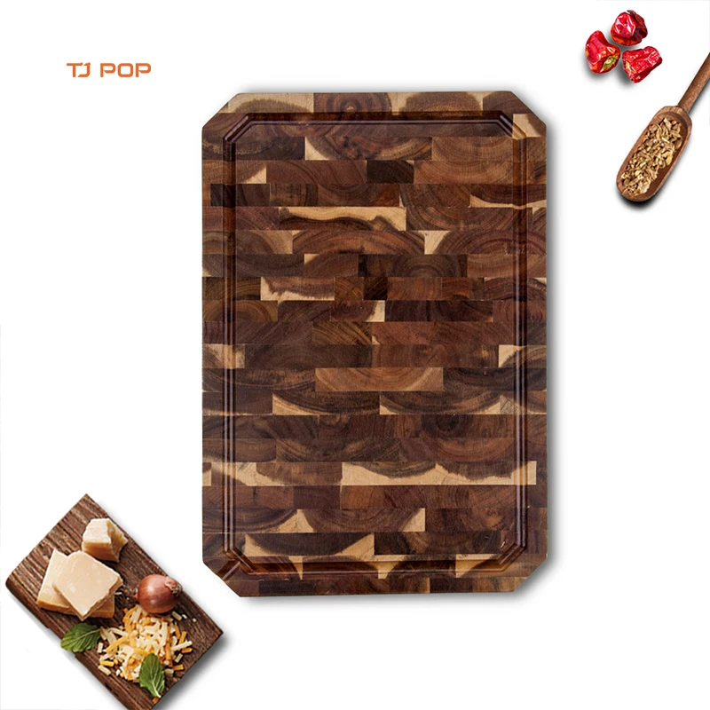 

TJ POP End Grain Food Meat Fruits Acacia Wooden Chopping Boards with Juice Groove Cutting Board