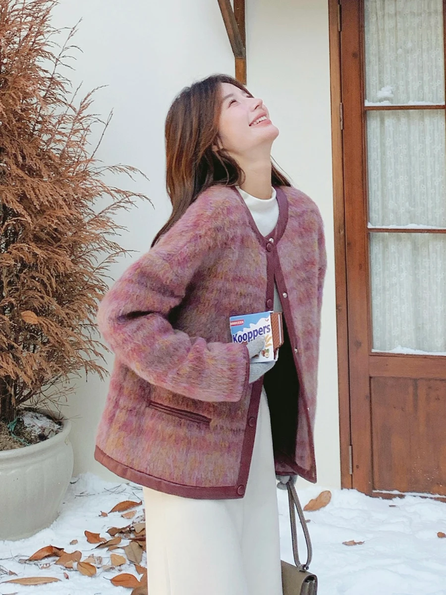 Small Wool coat Women Winter 2024 New Design Sense Korean Series Leather Patchwork Quilted Woolen Outerwear |