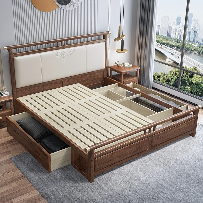 

Loveseat SOFA New Chinese walnut all muebles King modern minimalist bedroom soft wrapped bedside king bed