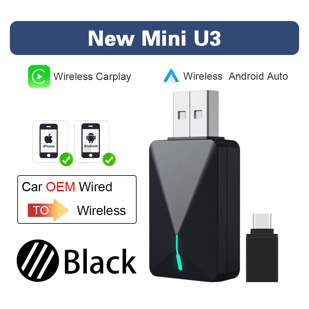 

НОВАЯ смарт-коробка Mini U2, проводная к беспроводному Carplay и Android, автоматическое подключение к онлайн-обслуживанию OTA, автоматическое подключение BT WIFI