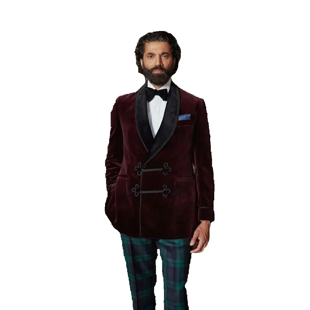 Повседневные мужские костюмы для курения куртка из 2 предметов брюки бархатная