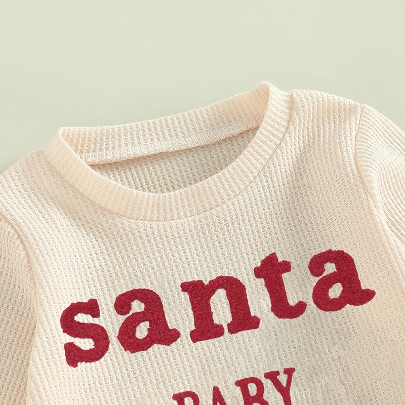

Infant Baby Waffle Christmas Clothes Letter Embroidery Long Sleeve Round Neck Sweatshirt Pants Set Fall 2Pcs Outfit