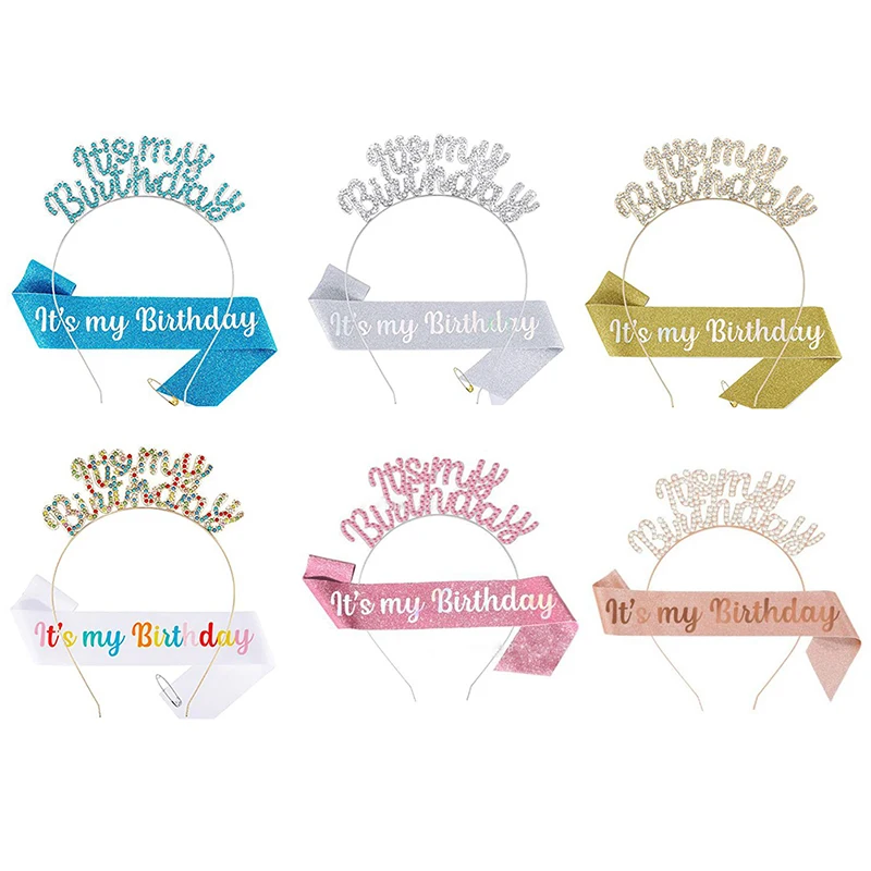 Ful Gold Silver It's My Birthday Headband Rose Gold Girl Birthday Straps Party Hair Accessories Birthday Decorations
