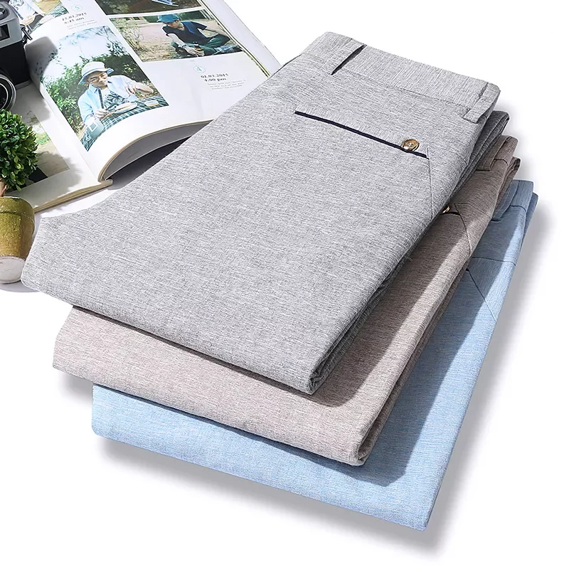 

NEW IN New Cotton Casual Pants Men Thin Breathable Straight Fashion Khaki Grey Blue Trousers Male Pant Brand Clothing 28-38