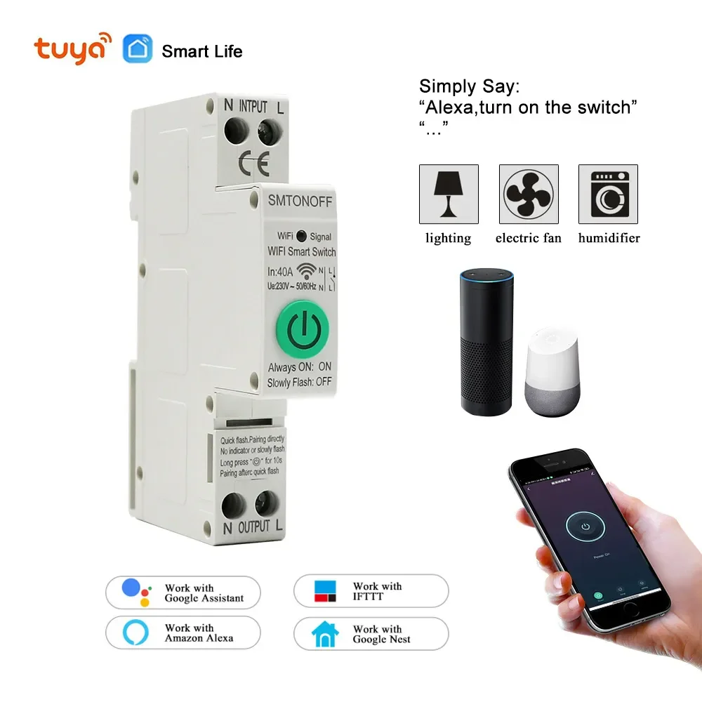 

NEW zigbee Din Rail WiFi Circuit Breaker Smart Timer Relay Remote Control By APP With Smart Home voice Alexa Home