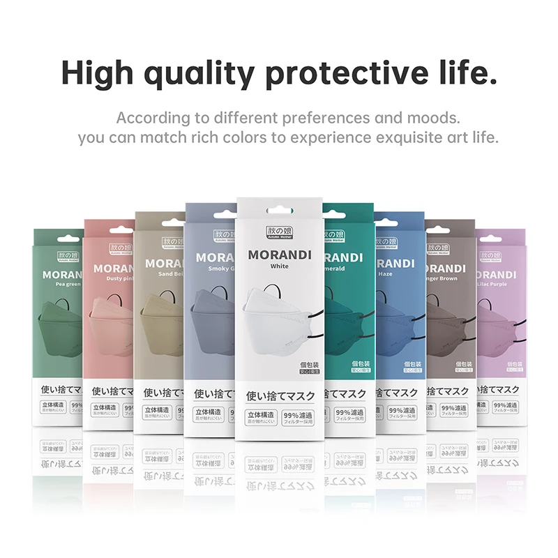 

10pcs/box Individually Wrapped Qiuniang Morandi Color Kn95 Three-dimensional Four-layer Protective High-value Breathable Mask