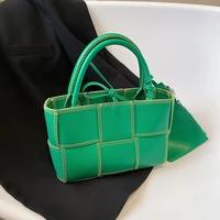brand design women plaid braided handbag high quality pu leather top handle bag2 set weave large capacity tote bag luxury sac