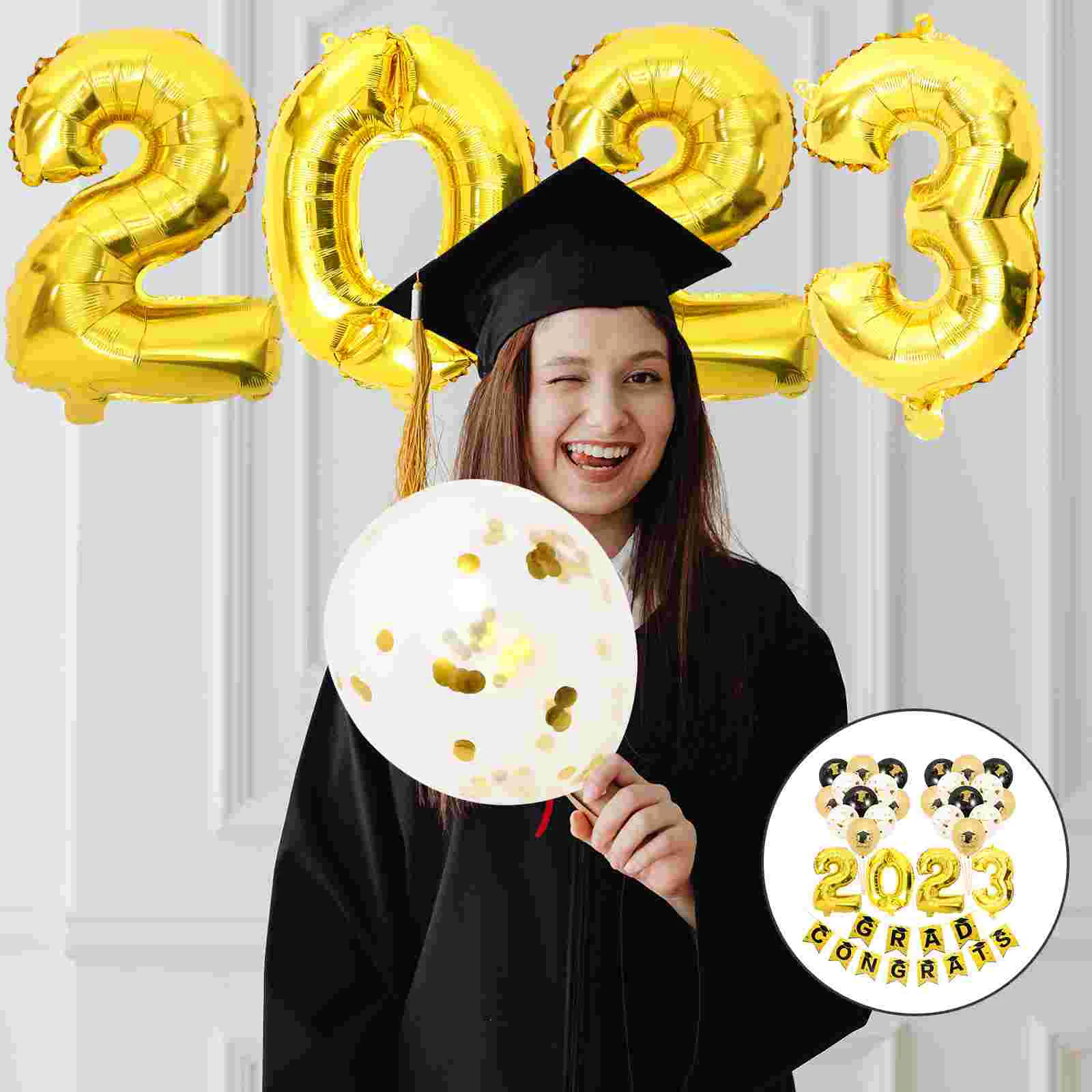 

Graduation Season Balloons Congrats Party Garland Prom Props Set 2023 Supplies Aluminum Film Black Gold