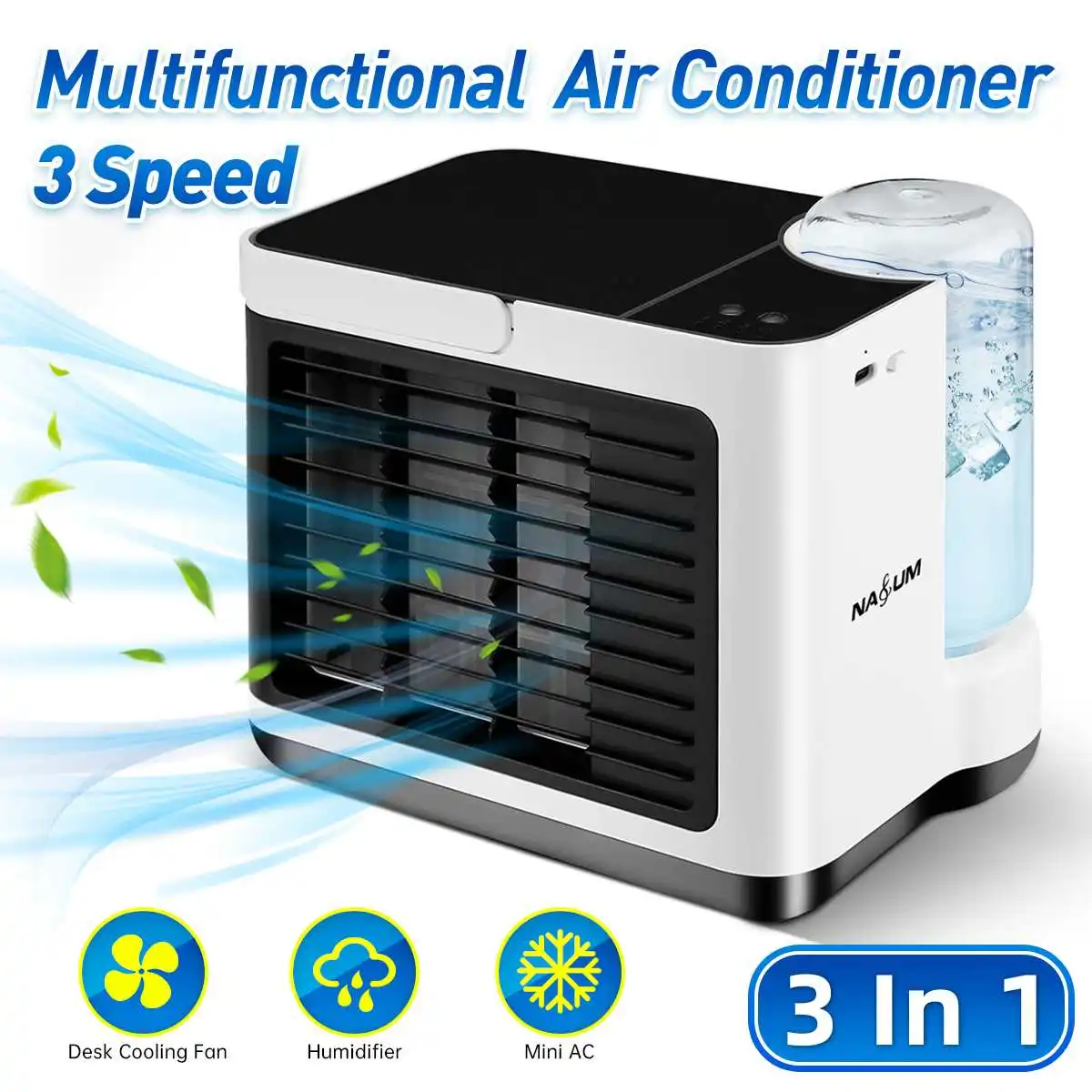 Mini  Portable Air Conditioner Fan 3 Speeds Air Cooler Anion Purifier Humidifier Personal Desktop USB Air Cooling Fan For Home