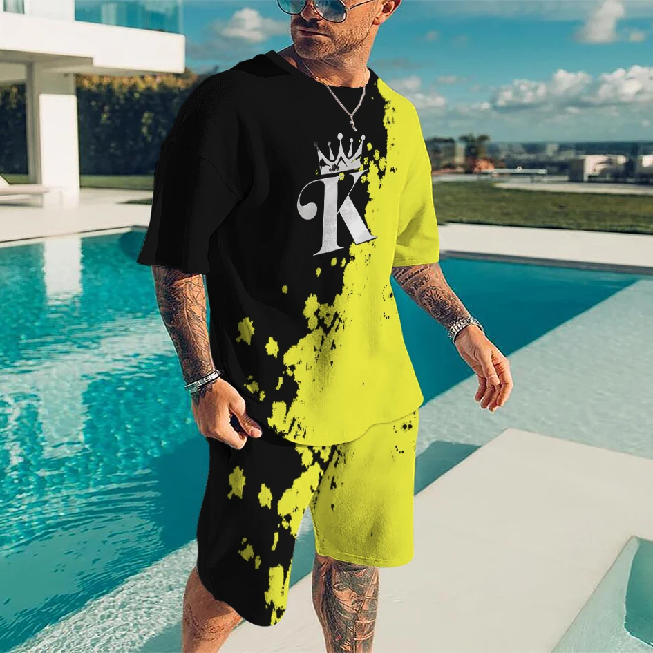 

New Short Sleeved T-shirt for Men O Neck Sportswear Male Summer Casual 2 Pieces Set Jogger Suit Streetwear Oversize Tracksuit