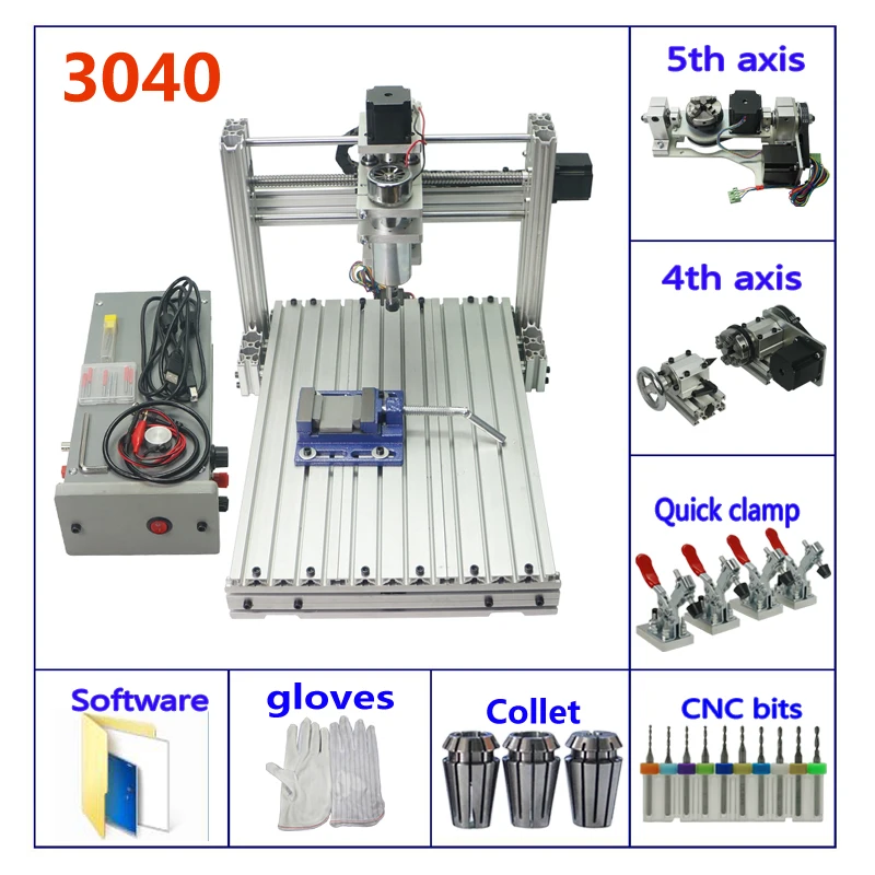 

DIY CNC Router 3040 3 4 5 Axis USB Port Wood PCB PVC Acrylic Milling Engraving Machine Cutter ER11 Collet Ball Screw Mach3