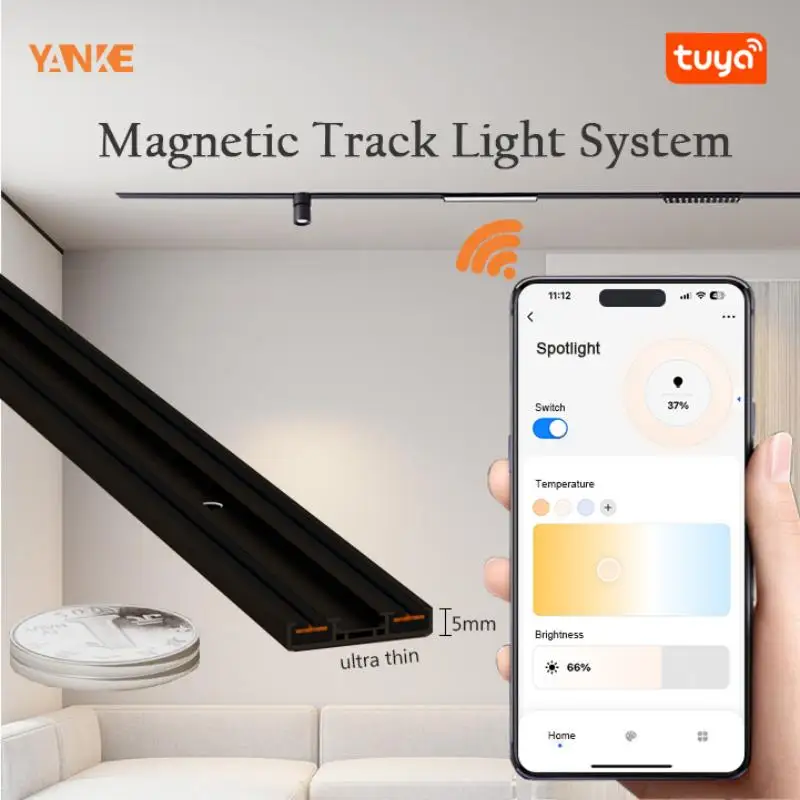 

Smart Magnetic Track Rail Ceiling Lights Fixtures 5mm Ultra-thin Tuya Intelligent Lamp Spot Led Light DC48V for Home Living Room