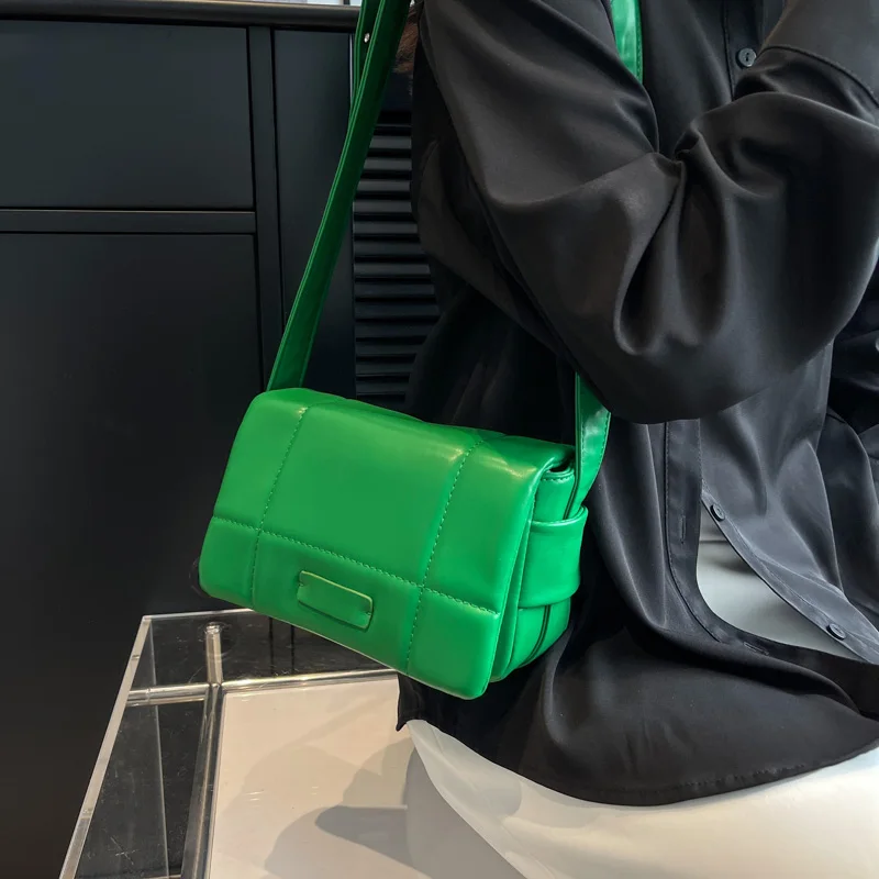 Fashion Soft Leather Shoulder Bags Women Green Square Flap Messenger Bag Female Designer Handbags Luxury Crossbody Bags Lady Sac
